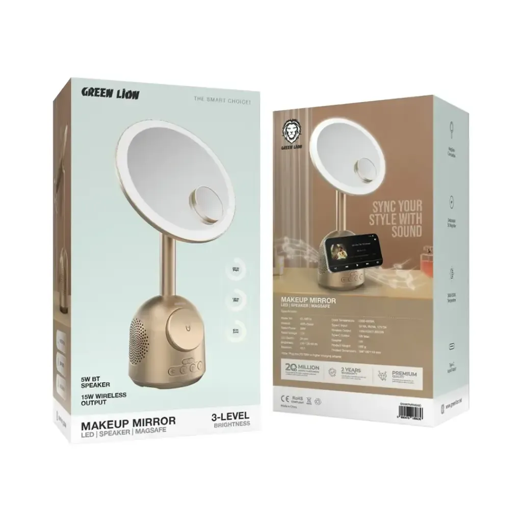 [GNMKPMRMGGD] GREEN LION MAKEUP MIRROR WITH SPEAKER AND MAGSAFE CHARGER GNMKPMRMGGD