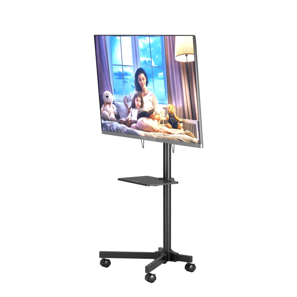 [PD-TVCRT-BK] PORODO MOBILE TV STAND DYNAMIC SWIVEL & TILT ADJUSTABLE HEIGHT PD-TVCRT-BK