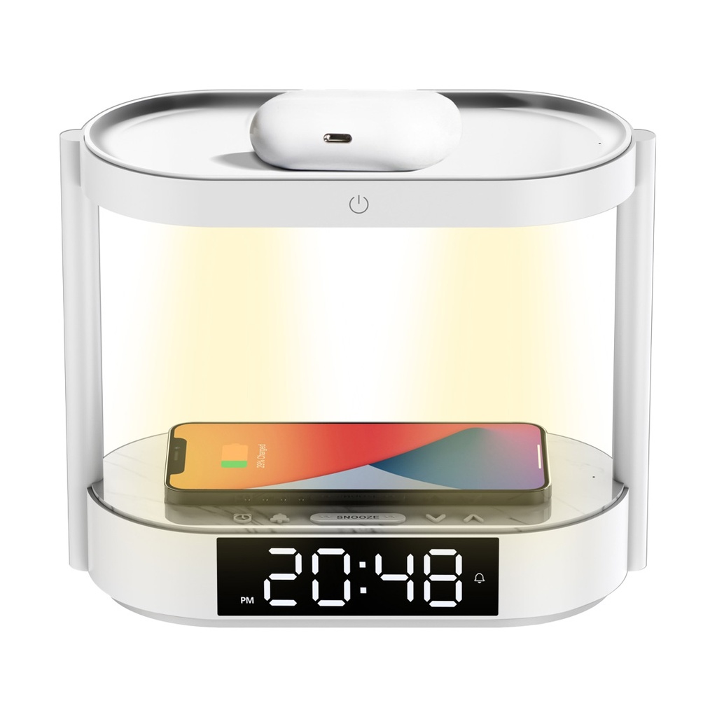 [PD-BLWCDC-WH] PORODO BEDSIDE LAMP WITH WIRELESS CHARGING, DIGITAL ALARM CLOCK, AND TOUCH-DIMMING - WHITE PD-BLWCDC-WH-SD24-K