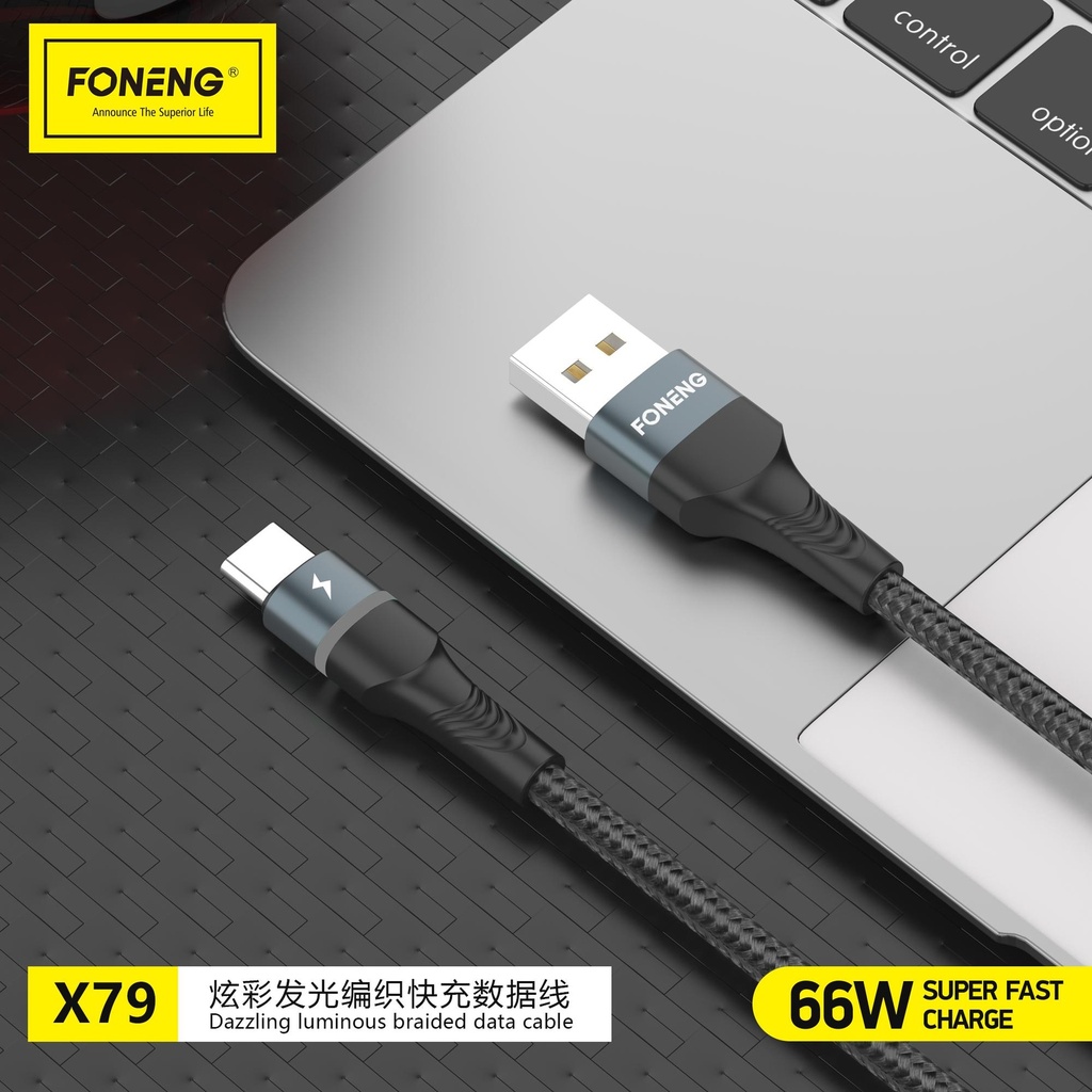 [X79-C] FONENG X79 1M Metal Head Braided Cable (66W / 3A)