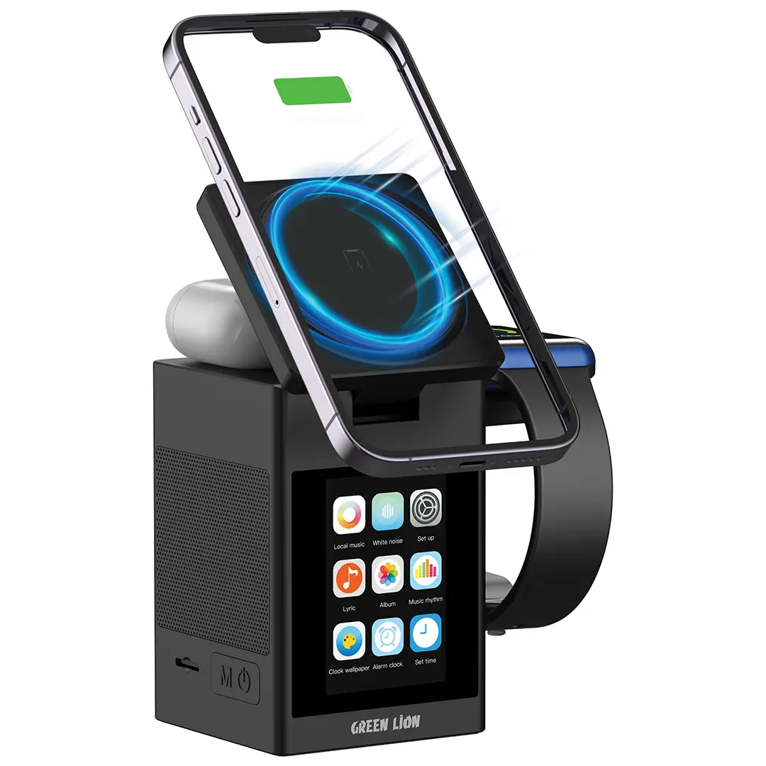 [GNSMTSTNPRBK] Green Lion Smart Station Pro LCD Display Wireless Charger with Speaker