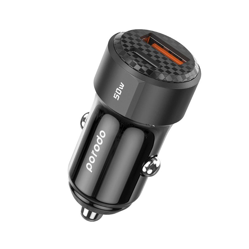 [PD-CC50WC-BK] Porodo 50W Dual Port Car Charger PD 20W QC 30W with C to C Cable