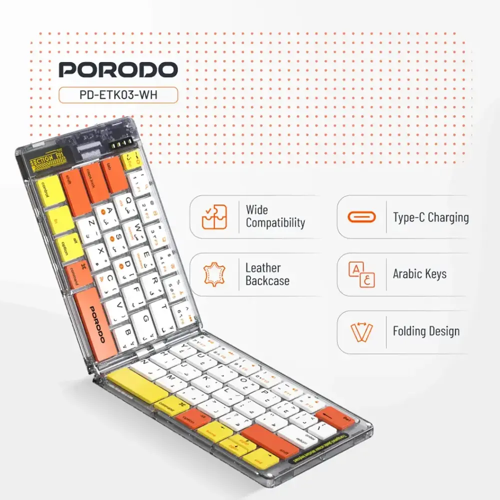 [PD-ETK03-BK | PD-ETK03-WH] Porodo CRYSTAL SHELL WIRELESS KEYBOARD - White