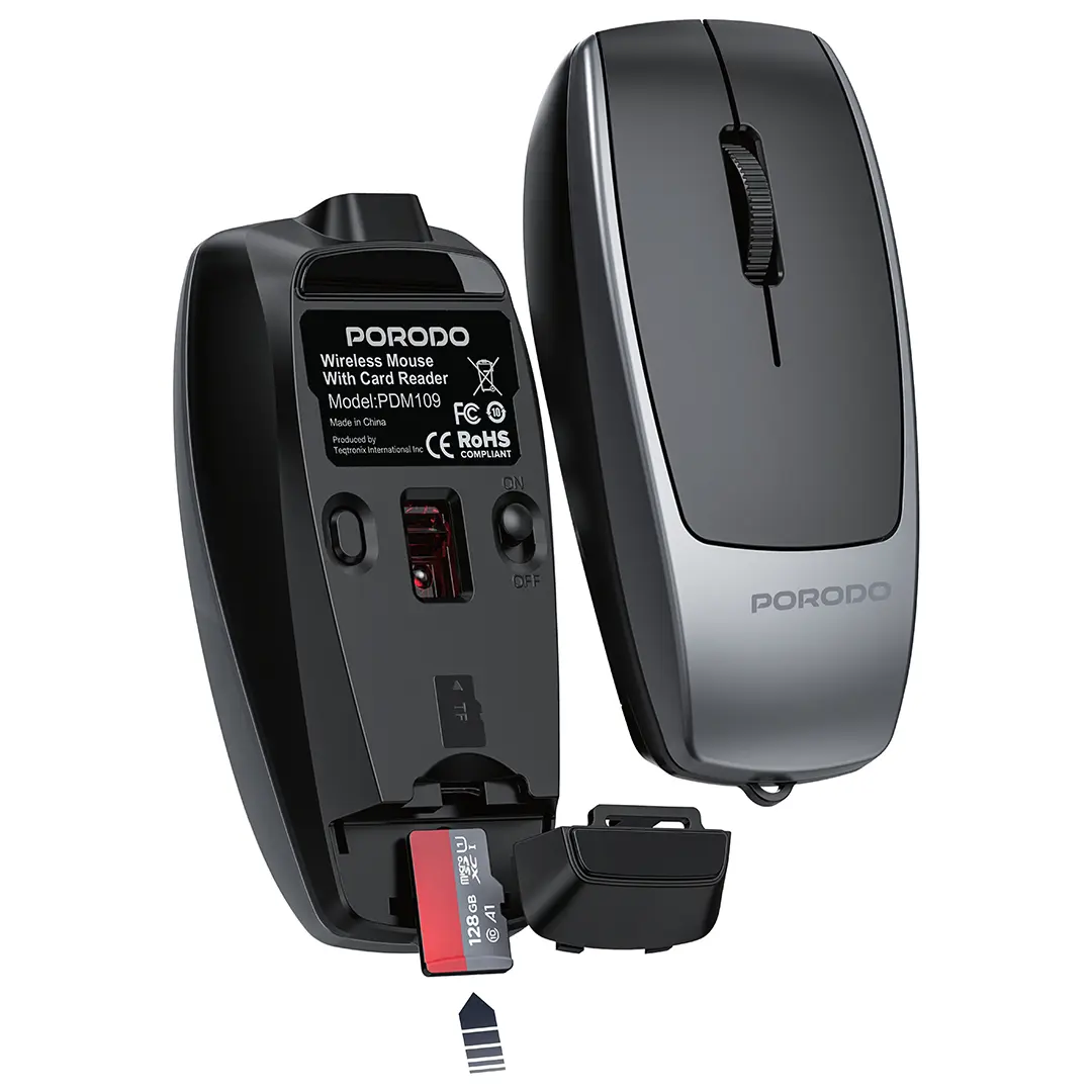 [PDM109BK | PDM109SL] Porodo 1600DPI Wireless Mouse with Card Reader