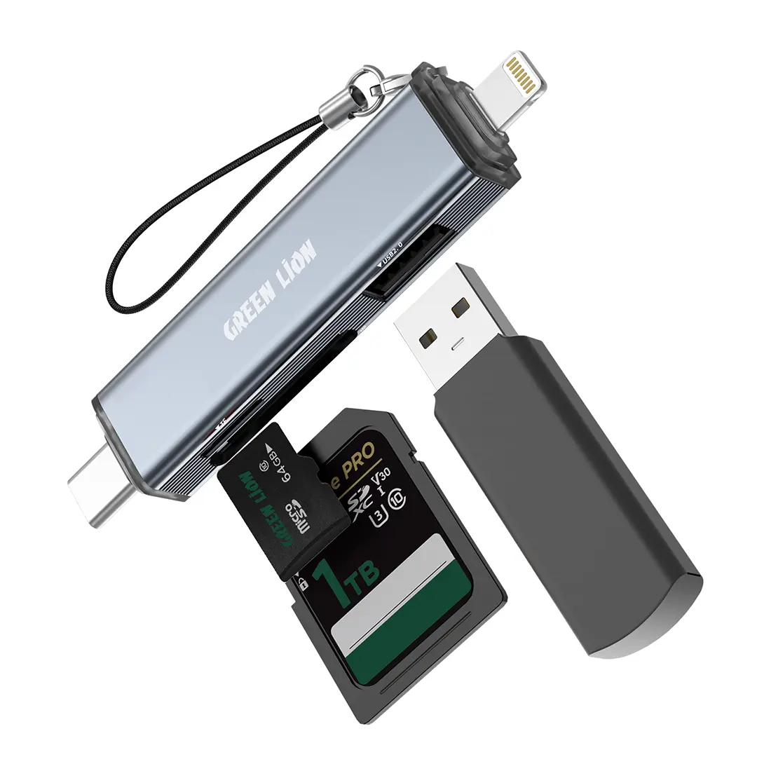 Green Lion 3 in 1 Card Reader with USB-A & USB-C Connectivity