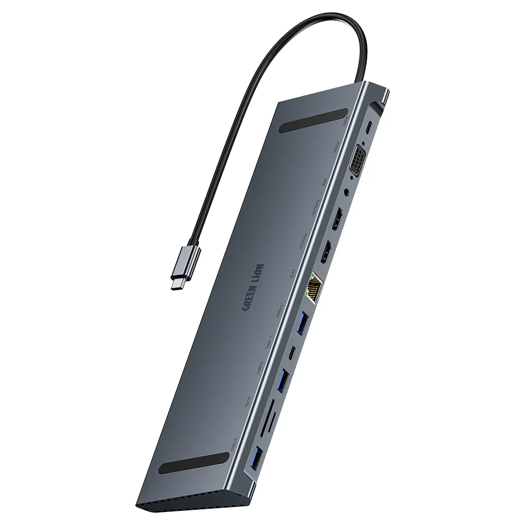 [GN12N1CHUBGY] Green Lion 12-in-1 4K HDMI Ethernet USB-C Hub
