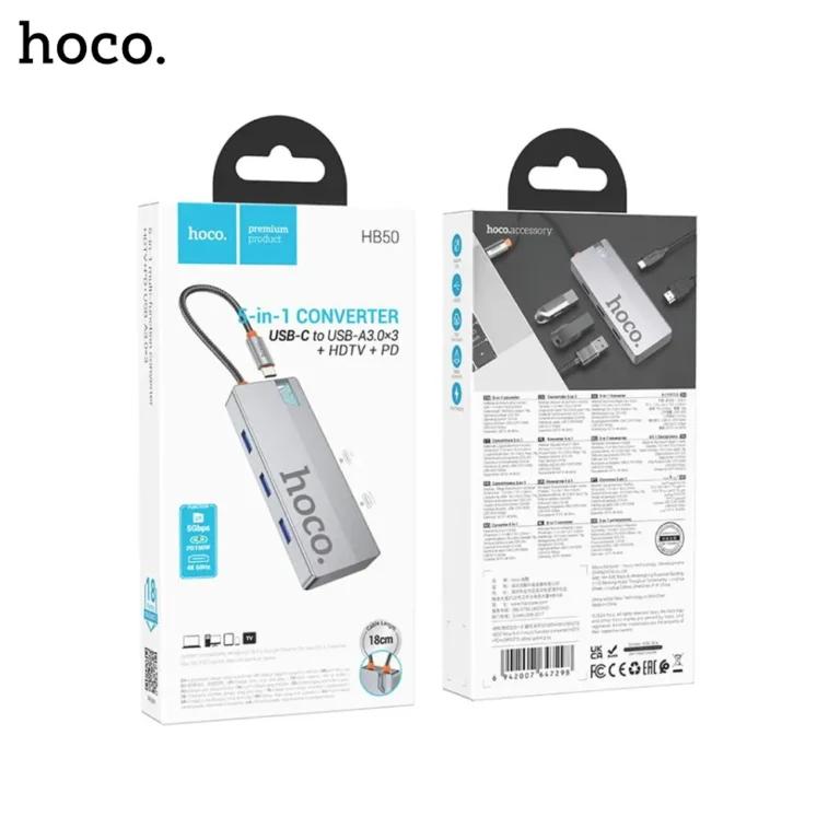 hoco HB50 Type-C to HDTV, PD, 3xUSB3.0 5 in 1 Multi-function Converter(Dark Gray)