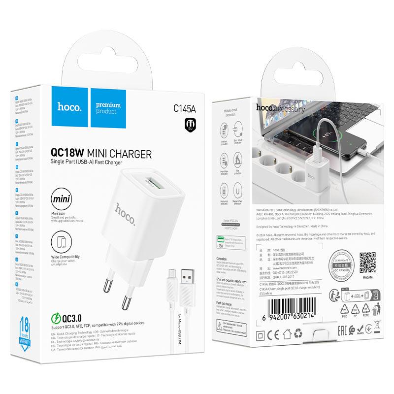 HOCO C145A Charm Single Port QC3.0 Charger Set (Micro)(EU)