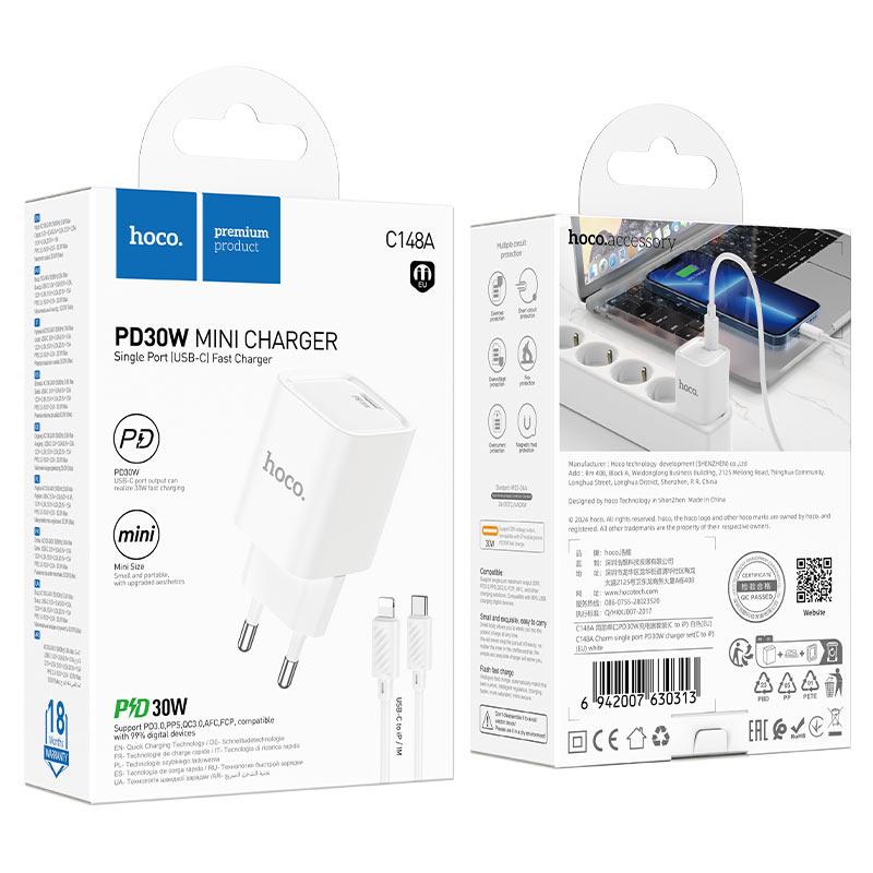 HOCO C148A Charm single port PD30W charger set (C to iP) (EU)
