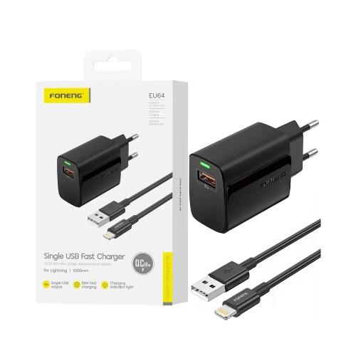FONENG EU64 USB-A Charger with Lightning Cable