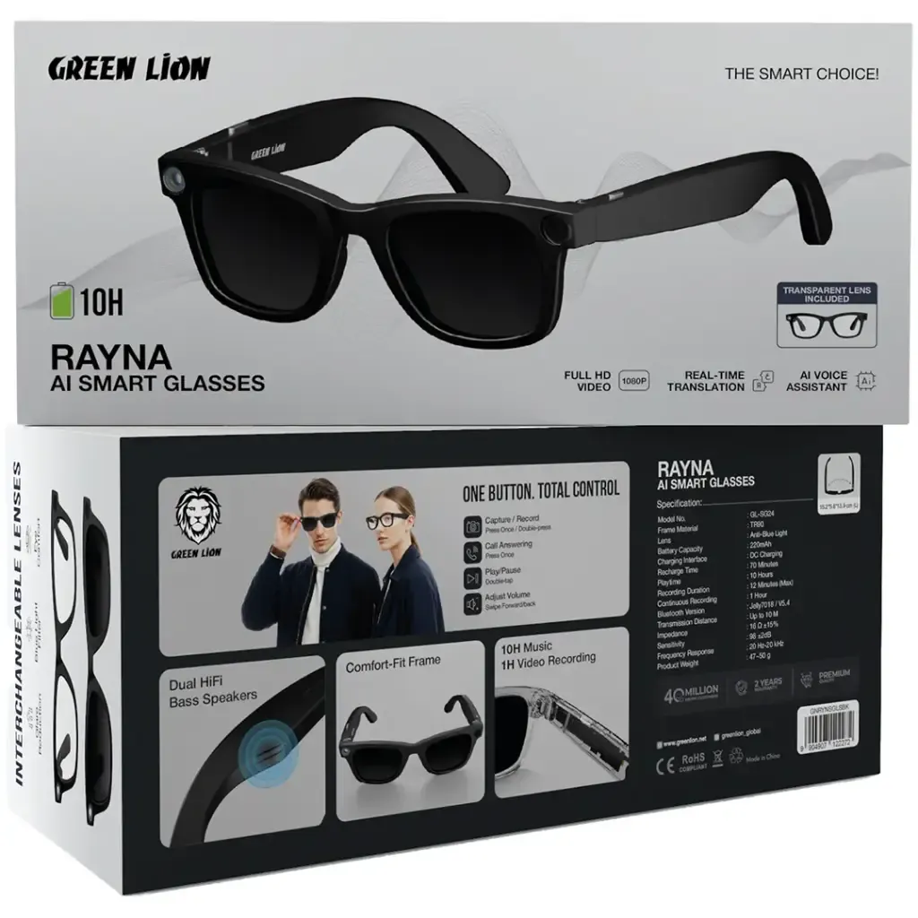 [GNRYNSGLSBK | GNRYNSGLSBG | GNRYNSGLSBL] Green Lion Rayna AI Smart Glasses